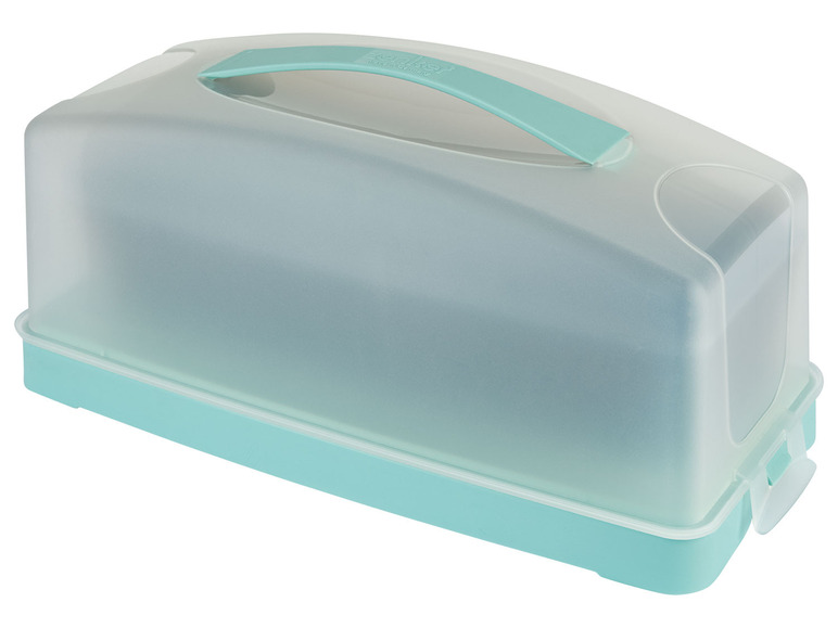 Une boîte à gâteaux bleue avec un couvercle et une poignée.