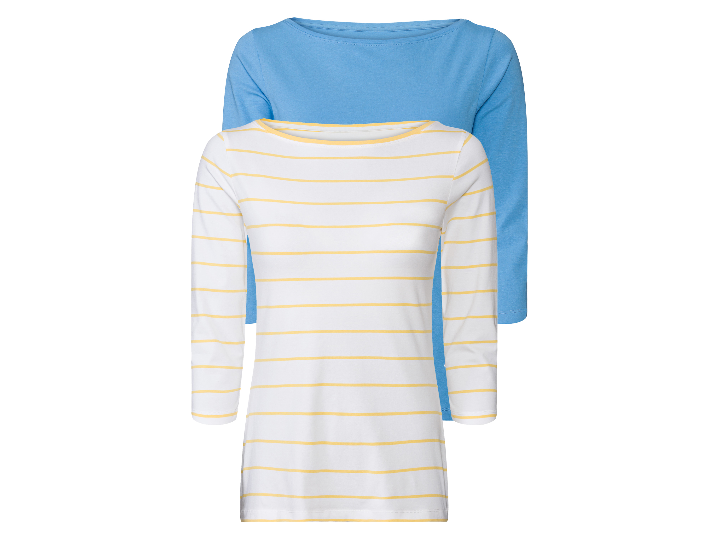 esmara® T-shirts à manches longues femme (bleu clair/jaune/blanc rayé)