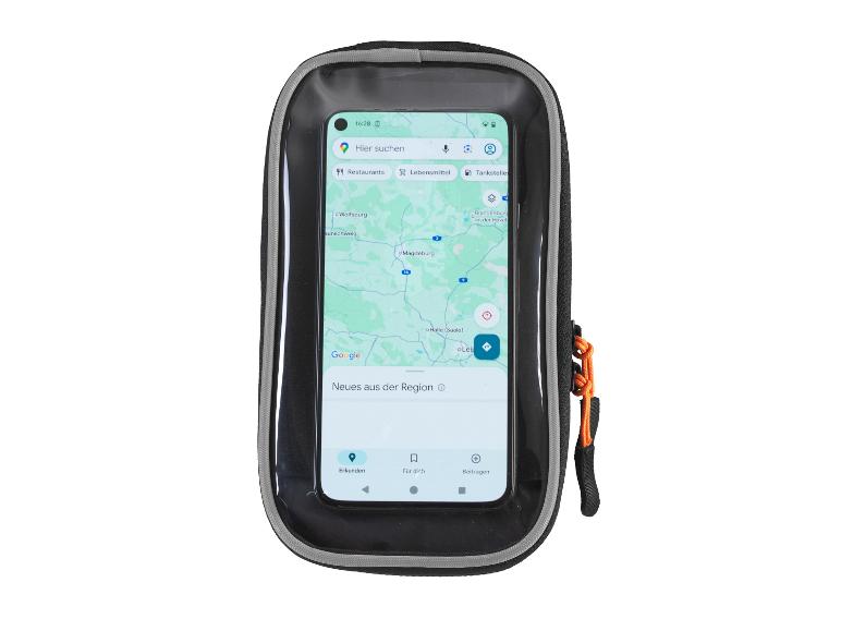 Support de téléphone portable noir avec un smartphone affichant une carte.
