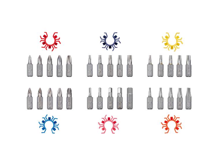 Jeu d'embouts de tournevis de différentes tailles et types, y compris Phillips, Pozidriv, Torx, Hex et plats.