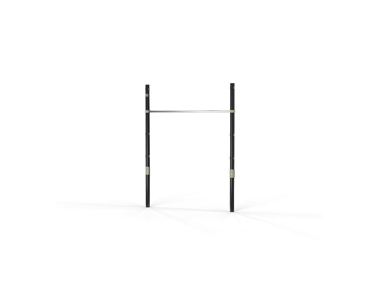 Barre de traction réglable avec poteaux noirs sur fond blanc.