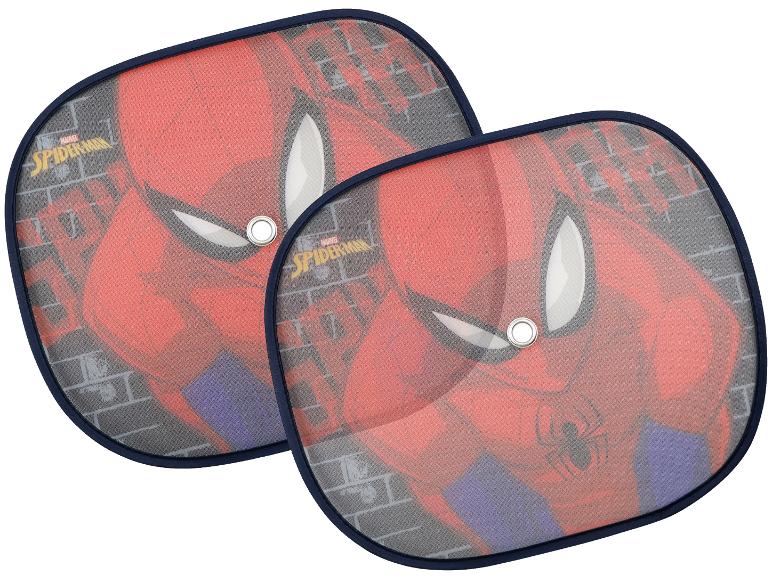 Deux pare-soleil de voiture Marvel Spider-Man avec un fond de mur de briques.