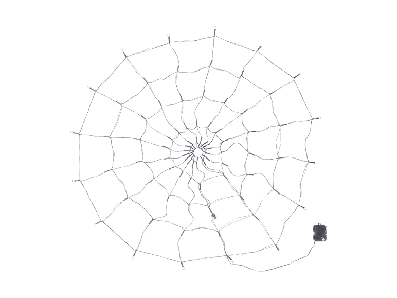 Toile d'araignée lumineuse LED d'Halloween avec araignée décorative et boîtier à piles.