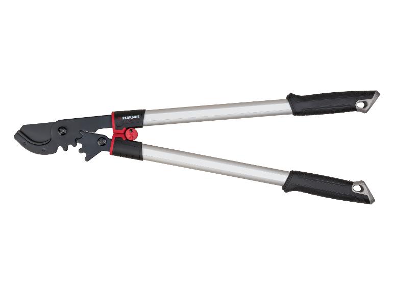 Sécateur de force Parkside avec poignées noires-rouges et bras argentés.