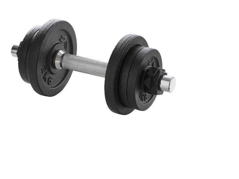 Haltère réglable avec poids noirs et poignée chromée