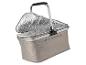 Panier isotherme pliable ouvert avec poignée en aluminium, intérieur argenté isolé.