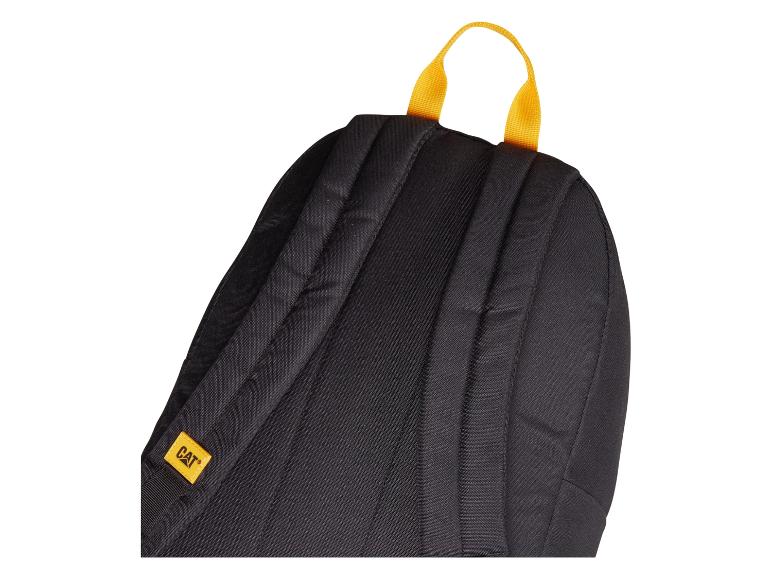 Sac à dos noir Cat avec des détails jaunes.