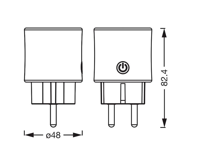 Dessin technique d'une prise intelligente avec dimensions : Ø48 et 82.4 mm.