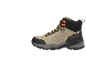 Chaussure de randonnée imperméable beige, noire et orange avec une semelle robuste.