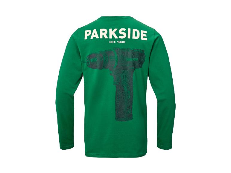 T-shirt vert à manches longues avec impression de perceuse et texte