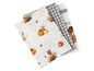 Serviettes de cuisine avec imprimé citrouille et renard et motif à carreaux.