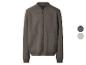 Veste bomber zippée marron foncé avec poches, et un échantillon de couleur beige.