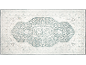 Tapis rectangulaire avec un motif médaillon floral traditionnel délavé, sarcelle et blanc cassé.