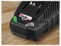 Un chargeur de batterie noir X20V Team avec un indicateur LED vert.