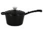 Casserole en fonte noire avec couvercle et bouton argenté