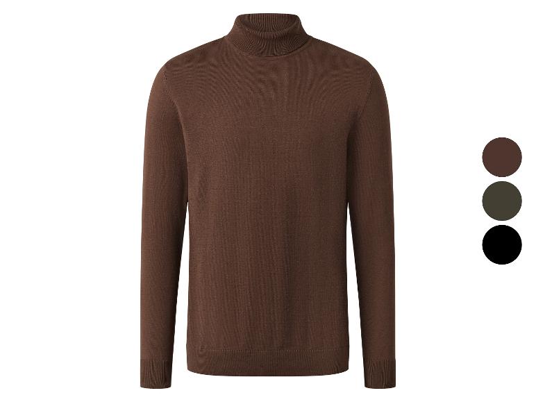 Pull à col roulé marron, avec trois options de couleur affichées à droite.