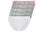Trois paires de culottes blanches, vertes et beiges avec dentelle.