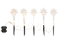 Cinq piquets de jardin lumineux en forme d'étoile avec boîtier à piles et fonction minuterie.
