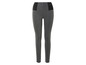 Leggings grises foncées avec une bande de taille noire.