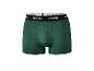 Boxers en coton vert foncé avec ceinture élastique noire et texte blanc.