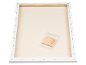Dos d'une toile tendue vierge avec des clés de tension en bois dans un sachet plastique