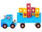 Camion jouet en bois bleu avec personnages Peppa Pig et blocs de construction colorés