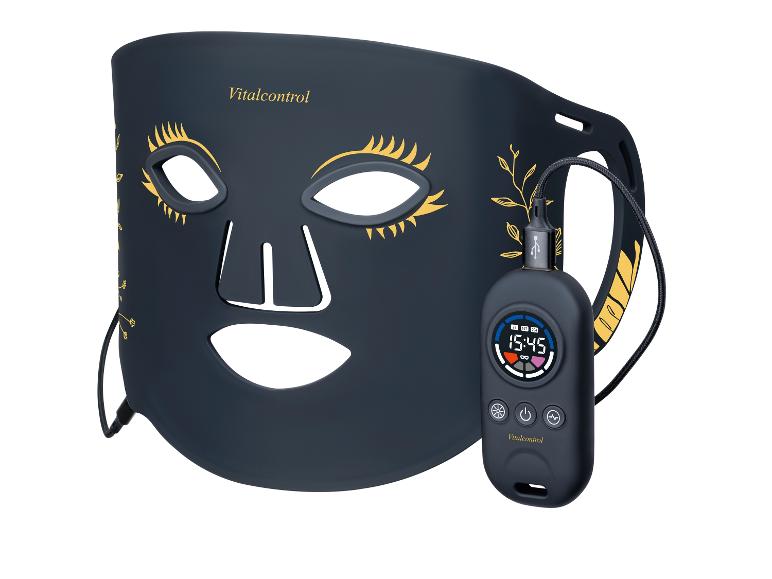 Masque facial avec contrôleur, avec cils dorés et motifs de feuilles.