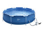 Une piscine ronde gonflable avec une pompe de filtration de Livarno Home.