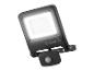 Projecteur LED noir avec détecteur de mouvement, vue en angle.