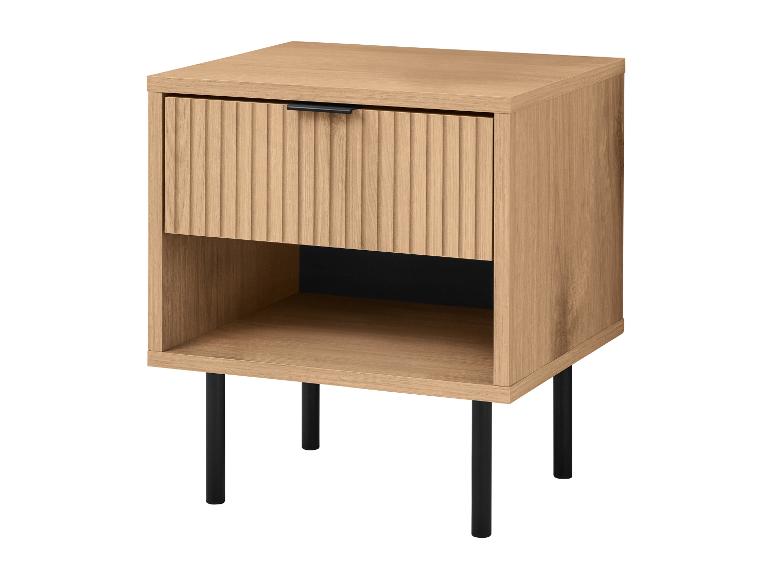 Table de chevet en bois clair avec tiroir cannelé et pieds noirs