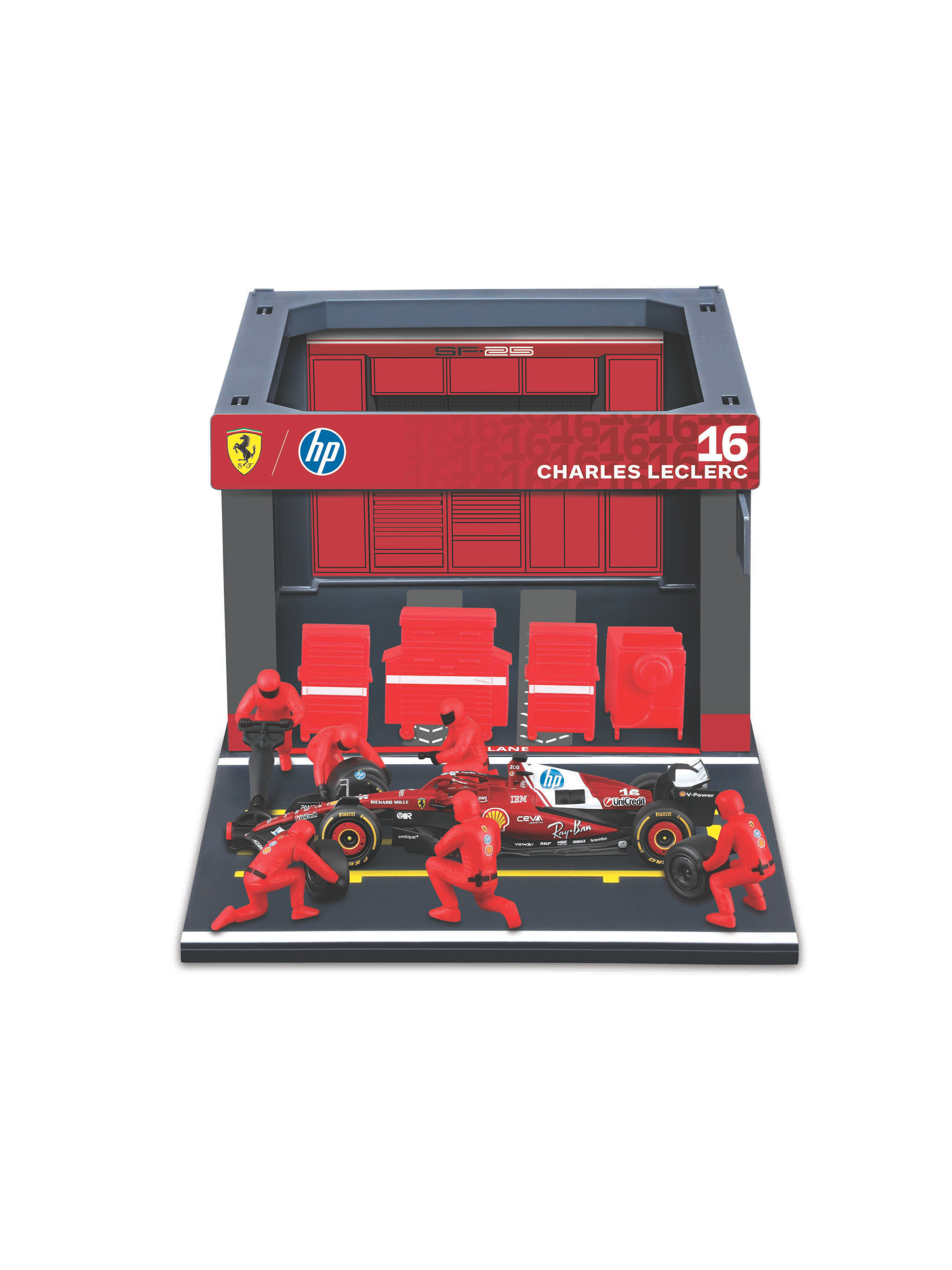 BBURAGO Modèle réduit F1 Pit Pass, 1:43 (Ferrari SF-25 n° 16 Leclerc '25)