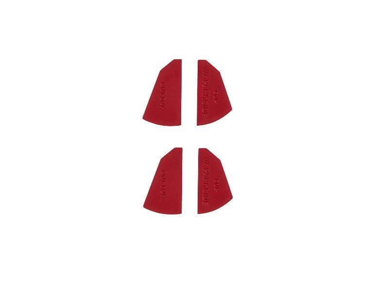 Quatre cales de nivellement rouges avec les inscriptions 'TOP' et 'BOTTOM'.
