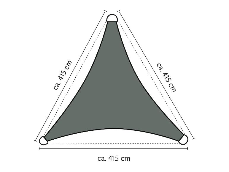Schéma d'une voile d'ombrage triangulaire avec des dimensions.