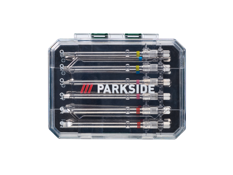 Jeu de tournevis Parkside dans un étui transparent.
