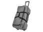 Un sac de voyage gris à roulettes.