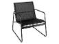 Une chaise en métal noir avec un dossier en maille.