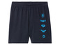 Shorts bleu marine avec des logos de la Justice League, dont Superman, Batman et Wonder Woman.