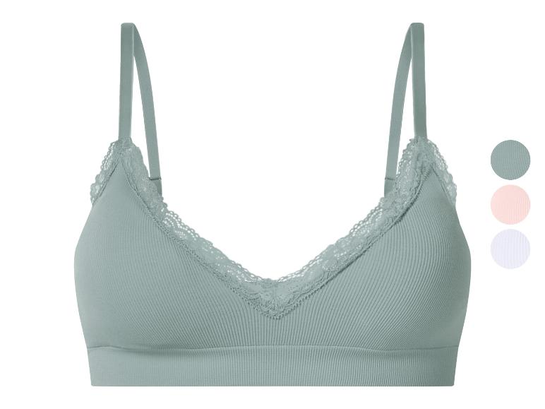 Soutien-gorge bralette doux en dentelle vert menthe, également disponible en rose et blanc.