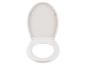 Abattant de toilettes blanc, fermé.