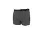 Caleçon boxer gris foncé pour homme avec ceinture rayée noire et blanche.
