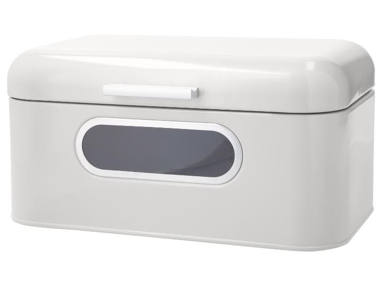 Boîte à pain gris clair avec couvercle roulant et fenêtre transparente