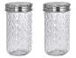 Deux bocaux en verre transparent avec motif diamant et couvercles argentés