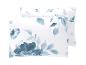 Deux oreillers blancs avec un motif floral aquarelle bleu.