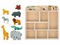 Jeu de tri en bois avec animaux sauvages africains et étagère de rangement.