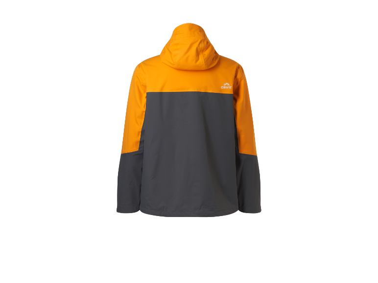 Une veste de ski Crivit orange et grise, vue de dos.