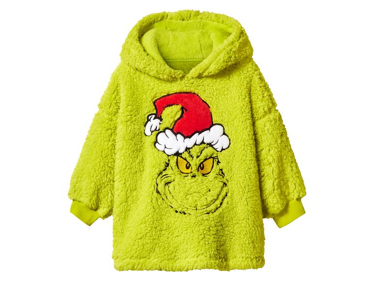 Sweat à capuche vert moelleux avec le visage du Grinch et un bonnet de Père Noël