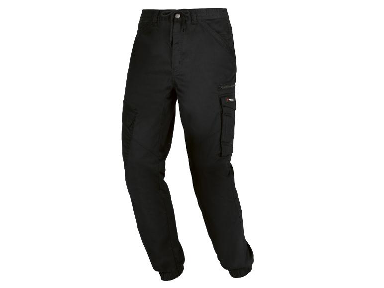Pantalon de travail noir Parkside avec des poches cargo.