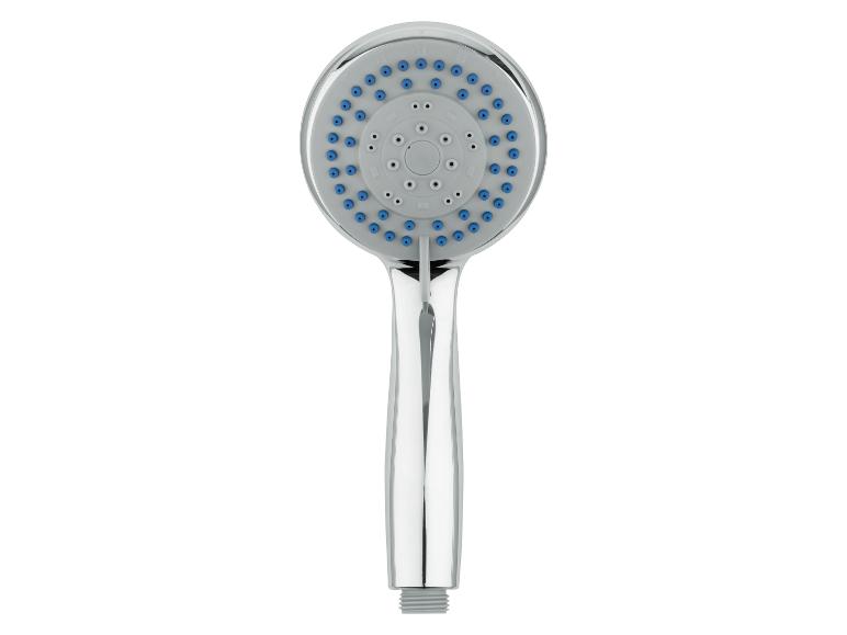 Pomme de douche chromée avec jets multiples.