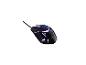 Souris gaming noire avec éclairage LED violet et câble.