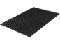 Tapis de bain noir avec un motif de rayures et de cercles concentriques.